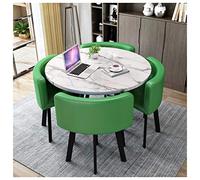 Ensemble de 5 tables rondes en bois avec pieds en métal et 4 chaises en cuir noir 80 cm/90 cm - Idéal pour cuisine, salle à manger, bureau, réception et espace de loisirs