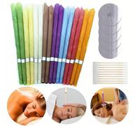 Ensemble de 50/25/20/10/2 pièces de bâtons de nettoyage d'oreilles avec bougies d'oreilles, plateaux ignifuges et bâtons de nettoyage - Outils doux et de retrait de cire pour spa à domicile, voyage et
