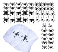Ensemble de 52 fausses araignées, 1 toile d'araignée d'Halloween, décorations d'Halloween, araignée sauvage simulée réaliste, décoration de table gonflable, décoration de la maison