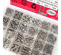 Ensemble de 520 écrous et boulons hexagonaux en acier inoxydable - M2, M3, M4, M5 - Têtes hexagonales - Comprend une rondelle plate et une clé 520pcs