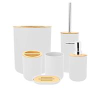 Ensemble de 6 Accessoires de Salle de Bain Noirs, Comprenant Un Distributeur de Savon en Plastique, Un Porte-Brosse à Dents, Un gobelet de rinçage, Un Flacon de Lotion, Une (Blanche)