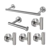 Ensemble de 6 Accessoires de Salle de Bain-XINGLO,40cm Porte-Serviette,Porte-Papier Toilette,4*Crochet pour Peignoirs,Noir Mat,Montage Mural/SUS 304 de Qualité (Brossé en)