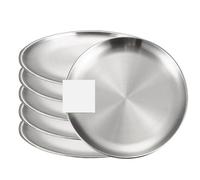 Ensemble de 6 assiettes en acier inoxydable for poulet frit, barbecue, viande, légumes, fruits, plateau rangement, assiette à dessert for gâteaux fête pour Cuisine,Camping,Extérieur(17cm-6Pcs-Silver)