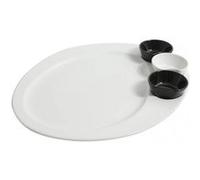 Ensemble de 6 assiettes LISA ovales + 2 saucières noires et 1 saucière blanche LISA, plats de service entrées et desserts et viande - -