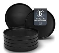 Ensemble de 6 Assiettes Plates Noires Mattes Manhattan -Teller en Grès Premium, Adaptés au Lave-vaisselle et au Micro-ondes- Élégantes Assiettes Noires pour 6 Personnes - Pure Living Urban Black