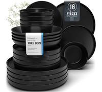 Ensemble de 6 Assiettes Plates Noires Mattes Manhattan -Teller en Grès Premium, Adaptés au Lave-vaisselle et au Micro-ondes- Élégantes Assiettes Noires pour 6 Personnes - Pure Living Urban Black