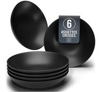 Ensemble de 6 Assiettes Plates Noires Mattes Manhattan -Teller en Grès Premium, Adaptés au Lave-vaisselle et au Micro-ondes- Élégantes Assiettes Noires pour 6 Personnes - Pure Living Urban Black