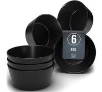 Ensemble de 6 Assiettes Plates Noires Mattes Manhattan -Teller en Grès Premium, Adaptés au Lave-vaisselle et au Micro-ondes- Élégantes Assiettes Noires pour 6 Personnes - Pure Living Urban Black