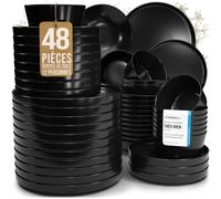 Ensemble de 6 Assiettes Plates Noires Mattes Manhattan -Teller en Grès Premium, Adaptés au Lave-vaisselle et au Micro-ondes- Élégantes Assiettes Noires pour 6 Personnes - Pure Living Urban Black