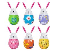 Ensemble de 6 Ballons Œufs de Pâques, Décorations Gonflables de 40cm avec Lapin de Pâques Coloré, Ornements PVC Mignons pour Fête Printanière, Décoration Extérieure et Intérieure