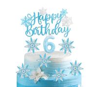 Ensemble de 6 bougies d'anniversaire Frozen en forme de flocon de neige, bougies numéro 6 pour gâteau, décorations de gâteau Frozen, bougies bleues en forme de flocon de neige pour décorations de fête