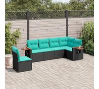 Ensemble de 6 canapés de jardin avec coussins, en polyrotin noir, design modulaire, résistant aux UV, housses amovibles, ensemble d'extérieur confortable pour terrasse, balcon, cour