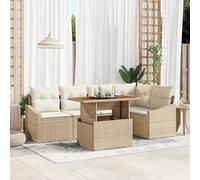 Ensemble de 6 canapés de jardin avec rangement en polyrotin beige, canapé de terrasse modulaire avec garniture noire et coussins confortables