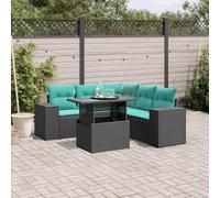 Ensemble de 6 canapés de jardin en résine tressée noire, table réglable, coussins bleus, résistants aux UV, modulaire, pour terrasse, balcon, jardin