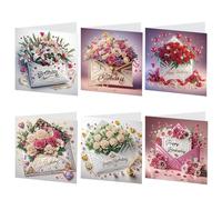 Ensemble de 6 cartes d'art en diamants 5D DIY avec enveloppes et outils, cartes postales mosaïque en strass pour Noël, anniversaires, Thanksgiving et occasions spéciales