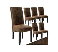 Chaises - TECTAKE - Lot de 6 fauteuils de salle à manger aspect cuir avec revêtement synthétique et forme ergonomique - Marron