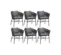 TecTake® Lot de 6 Fauteuil Salon de Jardin Chaise de Jardin avec Accoudoirs pour Salon de Jardin Exterieur ou Intérieur en Acier laqué, Coussins Inclus Mobilier de Jardin Amenagement Balcon Terrasse