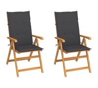 Ensemble de 6 chaises pliantes en teck massif avec coussins noirs vidaXL