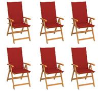 Ensemble de 6 chaises pliantes en teck massif avec coussins noirs vidaXL