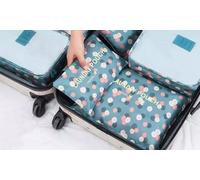 Ensemble de 6 contenants organisateurs de valise : Bleu marine à fleurs + rouge pastèque à fleurs / 2