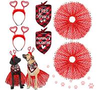 Ensemble de 6 costumes de Saint-Valentin pour chien comprenant 2 bandeaux en forme de cœur rouge, 2 bandanas à carreaux de buffle pour animal domestique, 2 jupes tutu rouges, bandeau Cupidon, tutu pour chiens de grande taille et moyenne taille