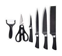 Ensemble De 6 Couteaux De Cuisine En Acier Inoxydable De Haute Qualité - Couteau De Chef, éplucheur, Ciseaux - Manche En Silicone Avec Motif Ondulé - Design Noir élégant Pour une Cuisine Améliorée