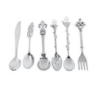 Ensemble de 6 couverts Haofy comprenant 5 cuillères au design vintage différentes et 1 fourchette, un ensemble de couverts élégant, des cadeaux parfaits (Argent)