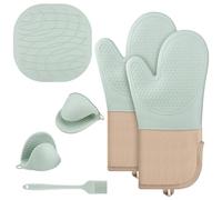 Salubohum Ensemble de 6 Gant de Cuisine, Gants de Four, Design en Silicone, Antidérapants et Résistants à la Chaleur, Adaptés pour la Cuisson, la Pâtisserie et Le Barbecue (Vert Menthe)