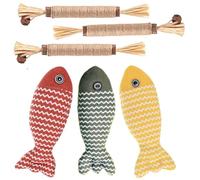 Ensemble de 6 jouet à l'herbe à chat, comprenant 3 bâtonnets d'herbe à chat et 3 jouets en forme de poisson ; les jouets à l'herbe à chat peuvent être utilisés pour l'hygiène dentaire et le jeu (1)