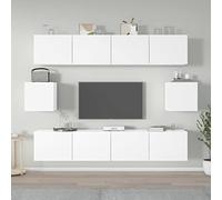 Ensemble de 6 meubles TV en bois blanc - Meuble de rangement élégant avec vitrines et support TV moderne, parfait pour le divertissement à domicile et l'organisation