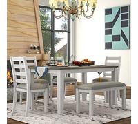 Ensemble de 6 pièces avec 4 chaises rembourrées et 1 banc - Meuble en bois pour salon avec ordinateur de cuisine rectangulaire de 152,4 cm - Pour restaurant, bistrot