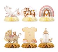 Ensemble De 6 PièCes Baby Nid DéCoration ThèMe BéBé Nid D'Abeille Baby Motif Naissance Cigogne DéCorations De Table AdaptéEs Aux FêTes De BaptêMe Et Aux Baby Showers