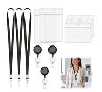 Ensemble de 6 Pièces Carte Transparent Noir Souple et Étanche avec Cordon - Étui Carte de Bus Enfant, Porte Badge Tour de Cou, Pochette Carte Cantine et Navigo pour École et Bureau