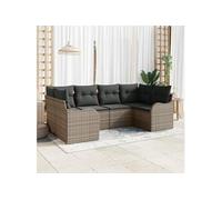 Ensemble de 6 pièces de canapé de jardin avec coussins gris en poly rattan, Canapé de jardin 2 places avec rangement 3354508