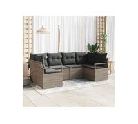 Ensemble De 6 Pièces De Canapé De Jardin Avec Coussins Gris Poly Rattan, Canapé De Jardin 2 Places Avec Coussins Gris Poly Rattan