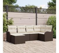 Ensemble De 6 Pièces De Canapés De Jardin Avec Coussins Marron En Poly Rattan, Canapé De Jardin 2 Places Avec Coussins Marron En Poly Rattan