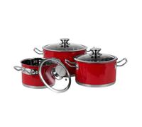 ENSEMBLE DE 6 PIÈCES DE COCOTTES RÉTRO EN ACIER INOXYDABLE - ROUGE