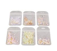 Ensemble de 6 pièces de décoration pour nail art, kit de fragments de coquillages scintillants colorés de plusieurs tailles, accessoires en coquillage et en ABS pour nail art,