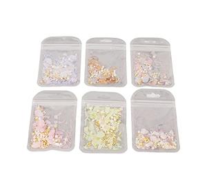 Ensemble de 6 pièces de décoration pour nail art, kit de fragments de coquillages scintillants colorés, accessoires de nail art en coquillages de tailles variées, composés d’ABS et