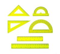 Ensemble de 6 pièces de géométrie mathématique transparente avec rapporteurs, triangle et règles droites pour le dessin scolaire, outils de mesure précis pour les étudiants et les enseignants (jaune)