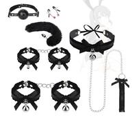 Ensemble de 6 pièces en cuir noir pour un jeu décontracté : menottes, chevilles, collier et plus encore