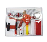 Ensemble de 6 pièces pour fans de football avec drapeau, écharpe, peinture pour le visage, lunettes, clappe, bracelet dans un sac cadeau, pour fête et stade (Angleterre)