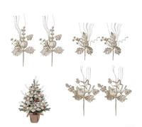 Ensemble de 6 Piques de Noël Scintillantes - Décoration | Argentée avec pour feuilles et Baies pour Sapin, Couronne et Centre de Table, Plastique Résistant 30cm