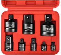 Ensemble de 6 réducteurs d'adaptateurs de douille noirs 1/4 3/8 1/2 3/4 avec étui de rangement, tournevis à percussion et kit de conversion de clé pour outils mécaniques (pouces inclus) 8pcs