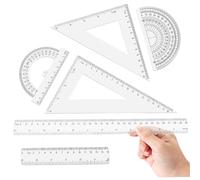 Ensemble de 6 règles transparentes en pouces et métriques avec triangle rapporteur droit, règles en plastique multifonctionnelles pratiques pour les outils mathématiques en classe scolaire