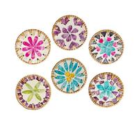 Ensemble de 6 Sets de Table Isolés Vintage, Set de Table en Rotin et Nacre, Dessous de Verre en Coquillage Coloré Bohème, Tapis de Théière, Tapis D'assiette Artistique, Tapis Rond(Rose-Mauve)