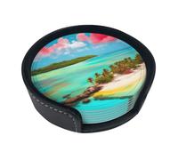 Ensemble de 6 sous-Verres à Motif de paysages des Caraïbes avec Support, Protection de Bureau adaptée à Tous Types de Tasses.