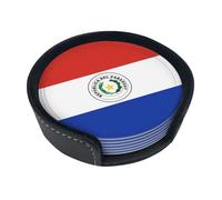 Ensemble de 6 sous-Verres aux Couleurs du Drapeau du Paraguay avec Support, Protection de Bureau adaptée à Tous Types de Tasses.