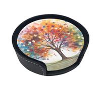 Ensemble de 6 sous-Verres de Table en PU, Motif Arbre de Vie Aquarelle, Peint à la Main, coloré, Quatre Saisons, Moderne, pour Boissons, 10 cm