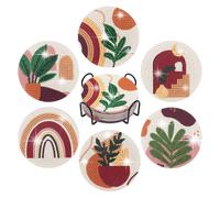 Ensemble de 6 Sous-Verres en Peinture Diamant JU7CER avec Support - Motif Plantes Abstraites | Kit DIY Débutant Adulte 10×10cm (4×4 pouces)